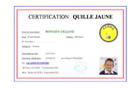 QUILLE JAUNE pour thomas 7 ans